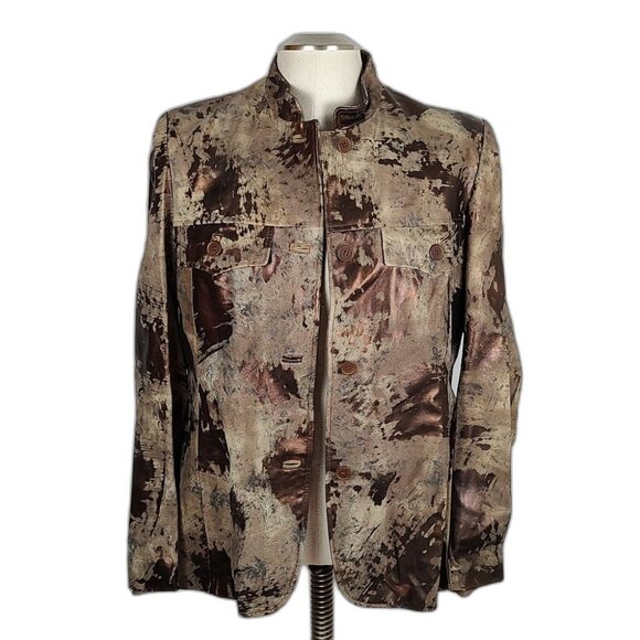 NWT! Y2K Danier Leather Jacket Abstract Metallic Bronze Nappa Light Size Large - Picture 5 of 11